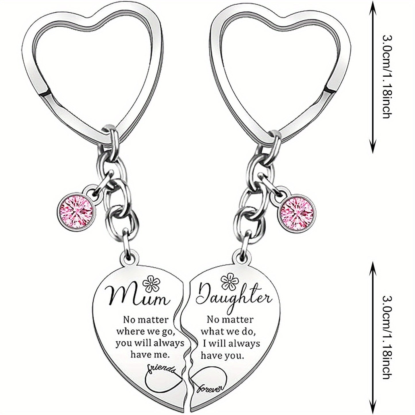 To my Mom/Daughter from Daughter/Mon: Cherished Mom & Daughter Keychain Set - Stainless Steel, Heart-Shaped with Inspirational Quotes