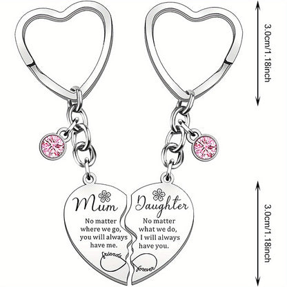 To my Mom/Daughter from Daughter/Mon: Cherished Mom & Daughter Keychain Set - Stainless Steel, Heart-Shaped with Inspirational Quotes