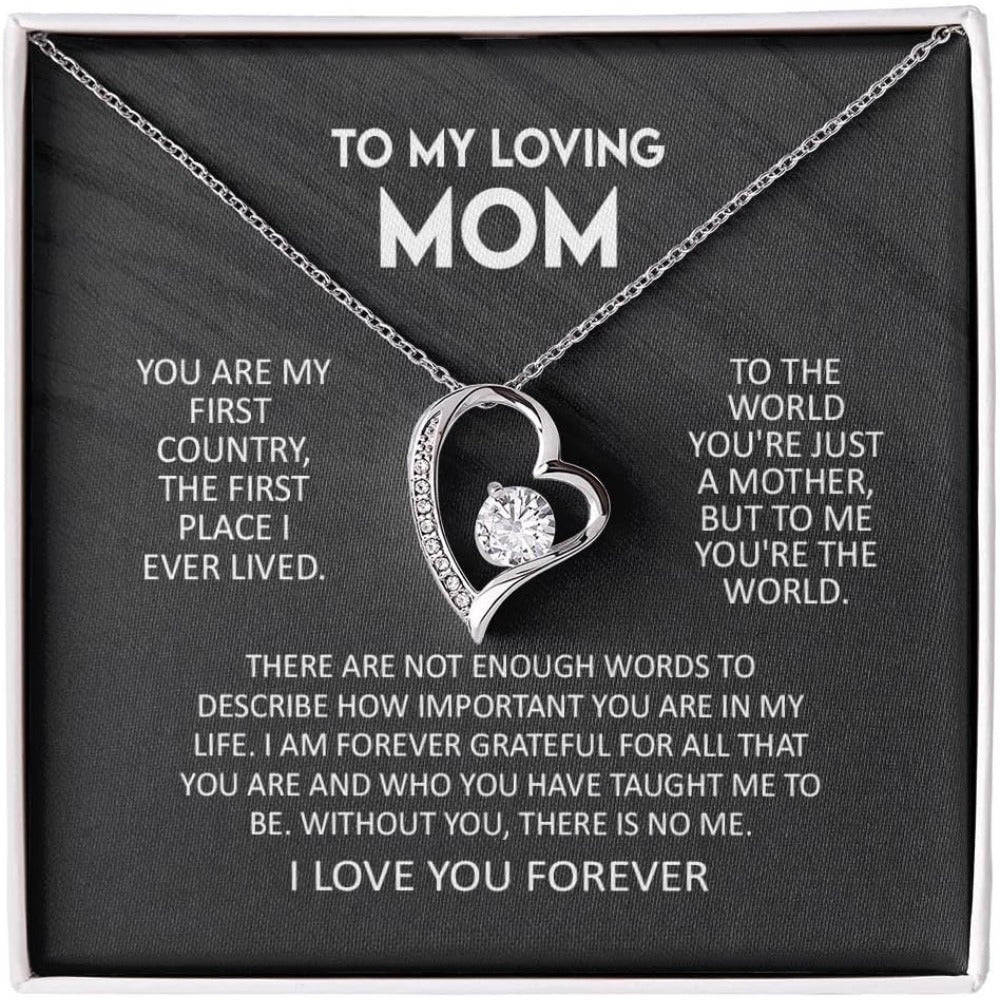 To my Loving Mom: Hollow Heart Necklace for Mom, Necklace + Card + Gift Box, Son - To Mom Message Card Necklace, Mom Birthday Jewelry To Mom From Daughter Gifts, Mom Mother'S Day Gifts, Necklaces For Women Rhinestone Necklace