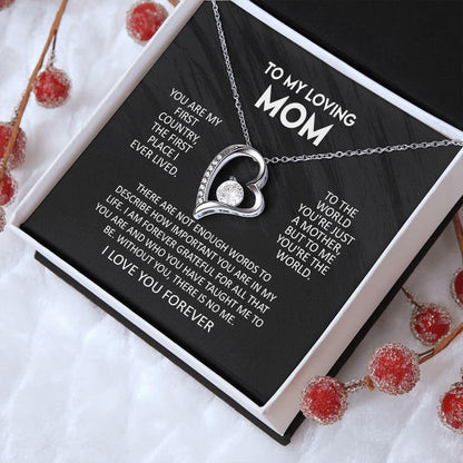 To my Loving Mom: Hollow Heart Necklace for Mom, Necklace + Card + Gift Box, Son - To Mom Message Card Necklace, Mom Birthday Jewelry To Mom From Daughter Gifts, Mom Mother'S Day Gifts, Necklaces For Women Rhinestone Necklace