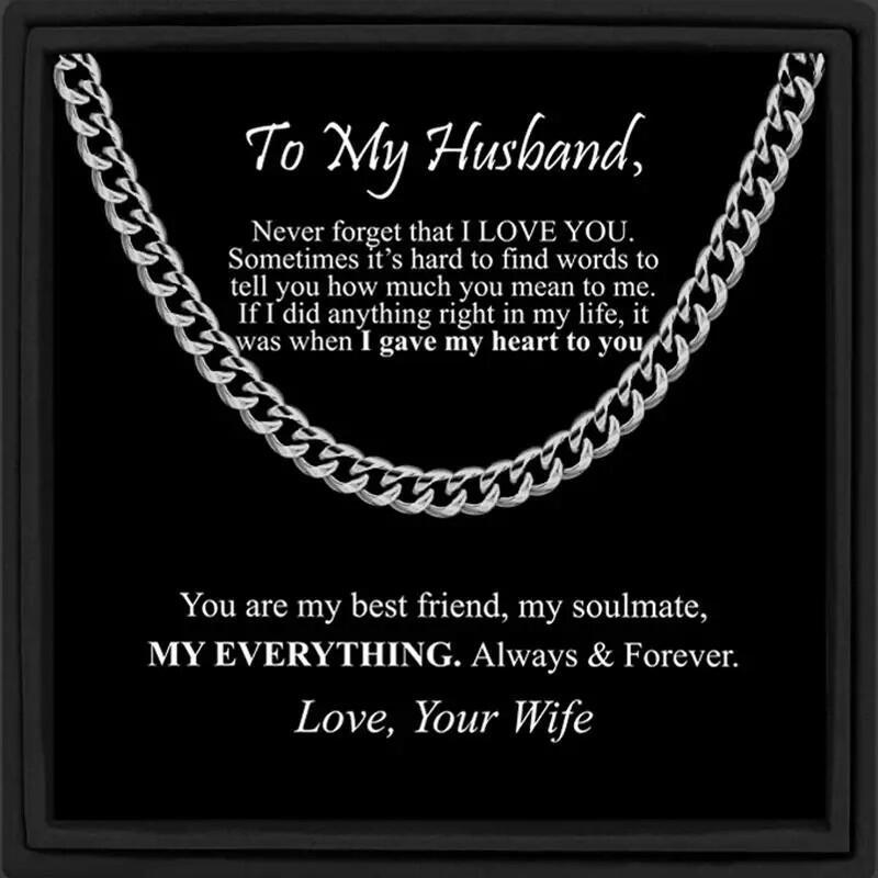 To My Husband, Boyfriend, or Man – Silver Stainless Steel Cuban Chain | Perfect Valentine's Day Gift