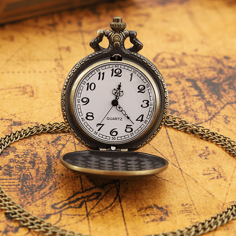 Retro Bronze Grandpa Engraved Quartz Pocket Watch - Unique Antique-Style Timepiece with Chain, Perfect Art Collectible Gift