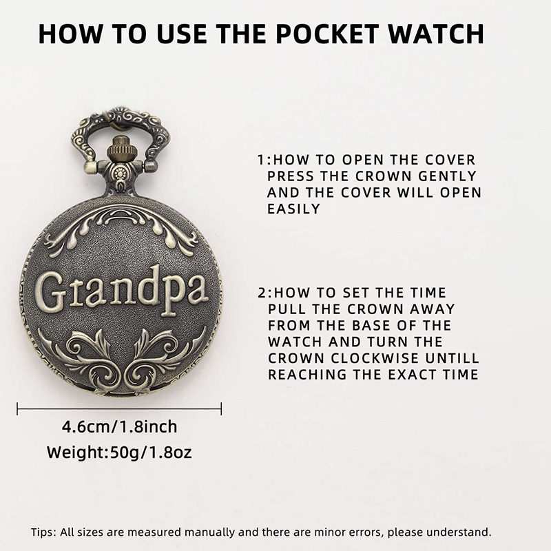 Retro Bronze Grandpa Engraved Quartz Pocket Watch - Unique Antique-Style Timepiece with Chain, Perfect Art Collectible Gift