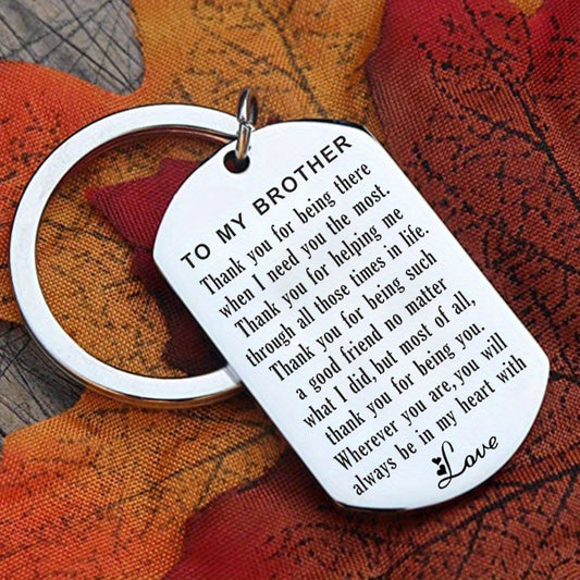 To My Brother Keychain - Inspirational Stainless Steel Keychain with Carabiner Clip, Perfect for Thanksgiving, Birthdays, and Graduation