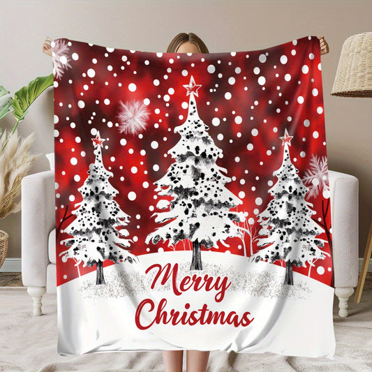 Cozy Christmas Tree Print Blanket – Soft & Warm, Perfect for Holiday Gifting, Naps, Camping, and Travel