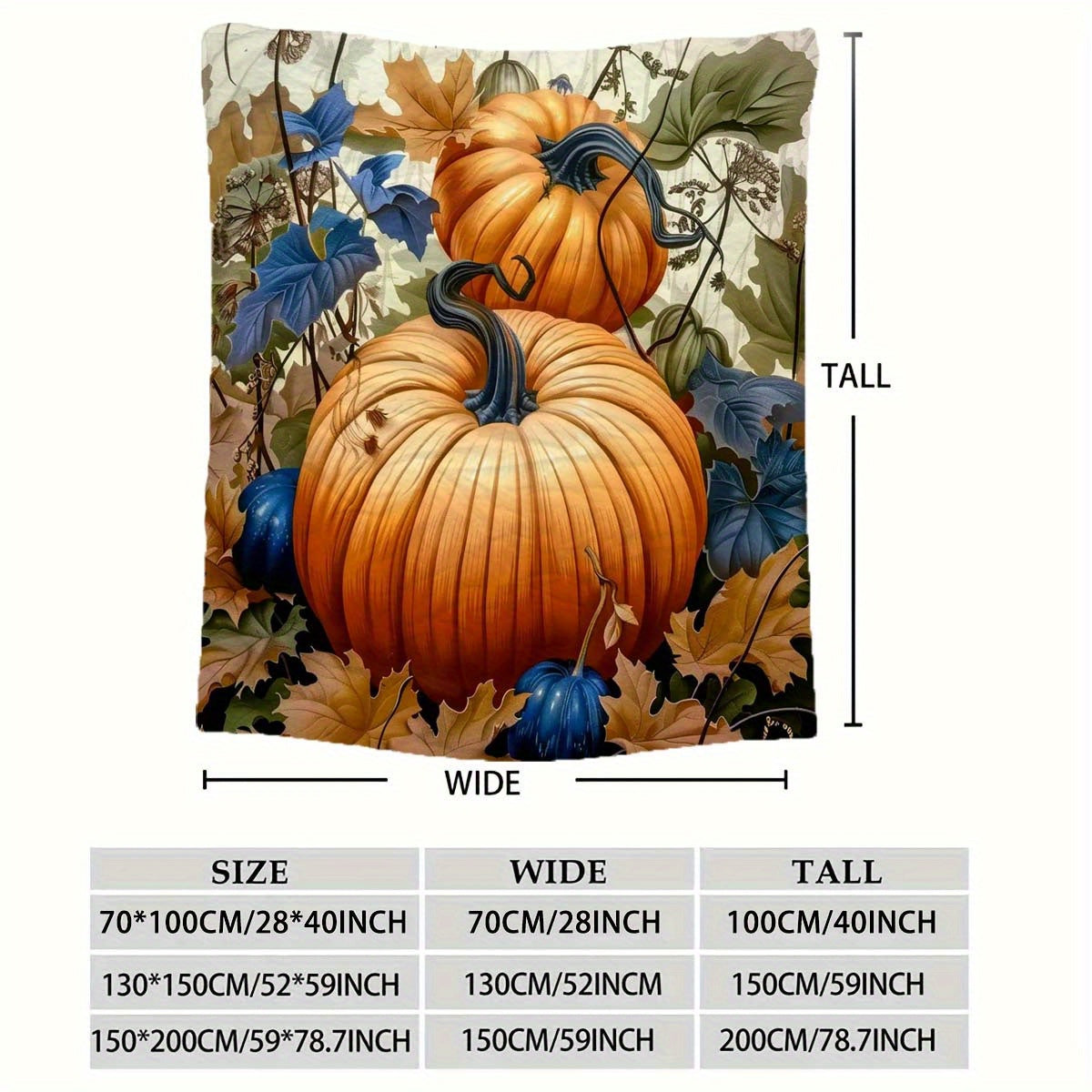 Festive Autumn Pumpkin Fleece Throw Blanket – Soft, Cozy, and Machine Washable for Home & Travel