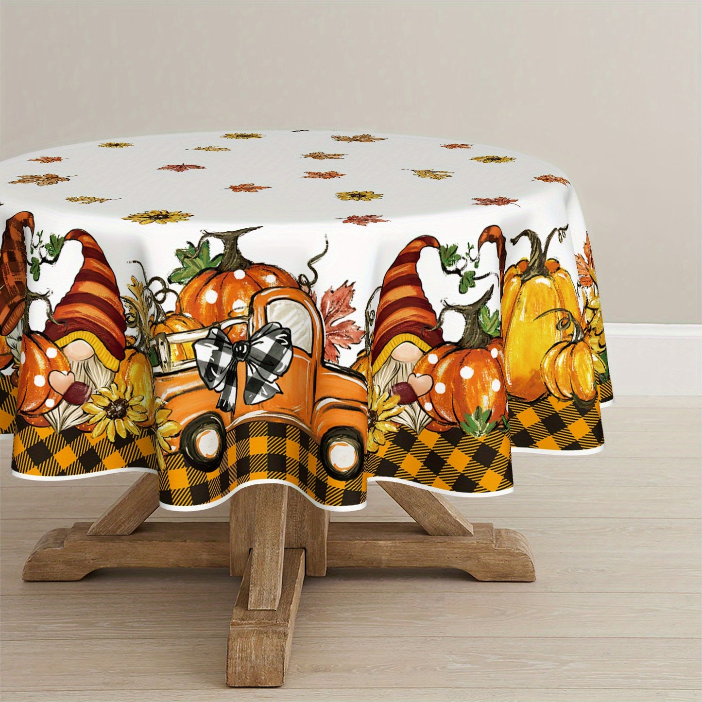 Autumn Harvest Fall Tablecloth with Orange Truck & Gnome Design – 60x84 Inch