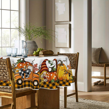 Autumn Harvest Fall Tablecloth with Orange Truck & Gnome Design – 60x84 Inch