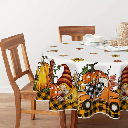 Autumn Harvest Fall Tablecloth with Orange Truck & Gnome Design – 60x84 Inch