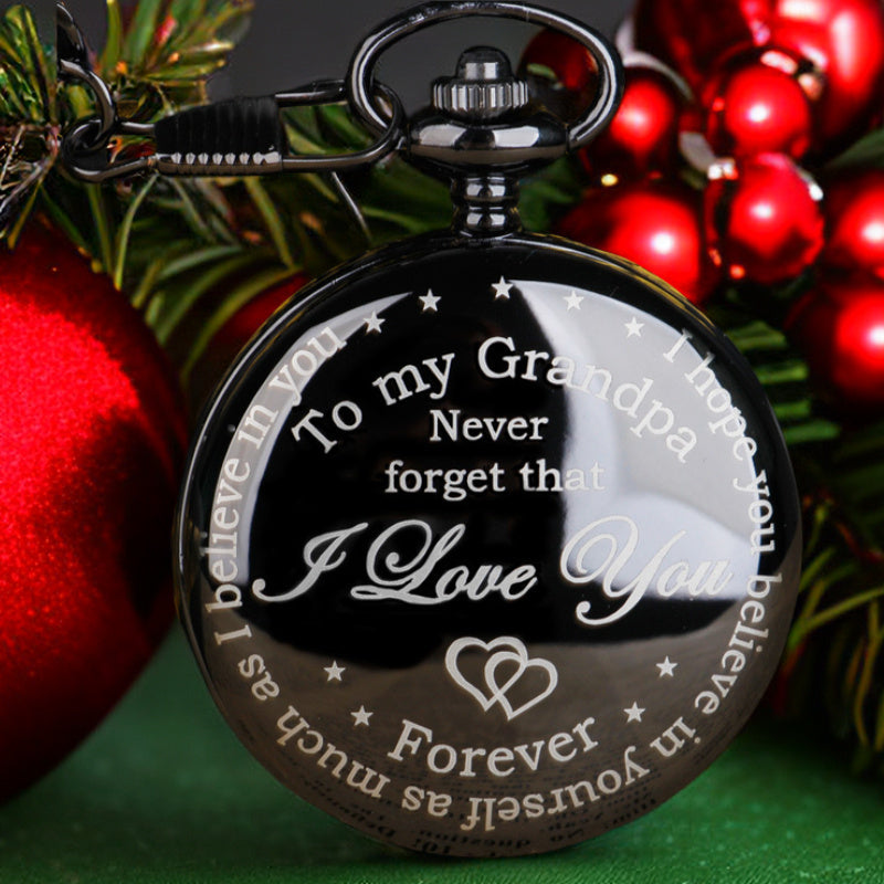 Cherished Grandpa Quartz Pocket Watch with Keychain - 'I Love You Forever' Engraved, Timeless Gift for Grandfather