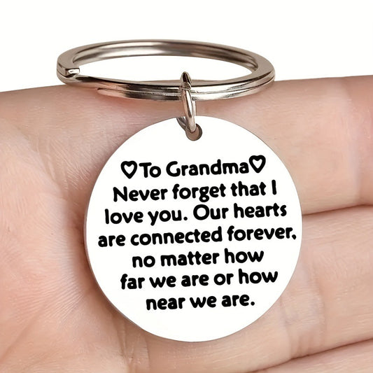 2PC Stainless Steel Keychain Carabiners for Grandma – Engraved Loving Message Pendant Key Ring Set