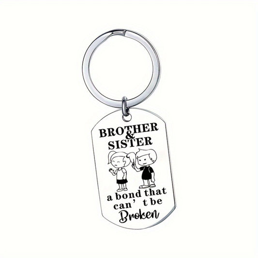 Stainless Steel Dog Tag Keychain - Engraved Keychain Gift for Brothers and Sisters, Ideal for Birthdays and Family Occasions