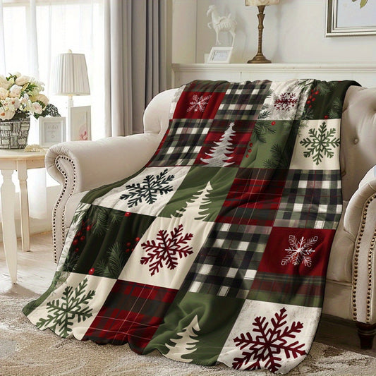 Ultra-Soft Vintage Red Buffalo Check Snowflake Flannel Throw Blanket – Cozy and Warm for Naps, Camping, Travel, and Home Décor