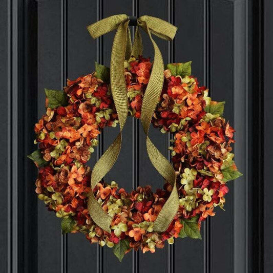 17.72in Large Fall Hydrangea Wreath with Bowknot - Thanksgiving & Autumn Décor