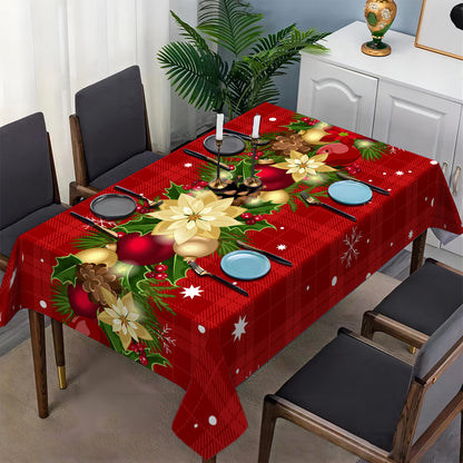 Holiday Festive Christmas Print Tablecloth - Waterproof, Stain-Resistant, Wrinkle-Free Polyester Table Cover for Dining, Parties & Weddings