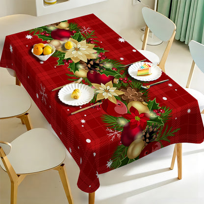 Holiday Festive Christmas Print Tablecloth - Waterproof, Stain-Resistant, Wrinkle-Free Polyester Table Cover for Dining, Parties & Weddings