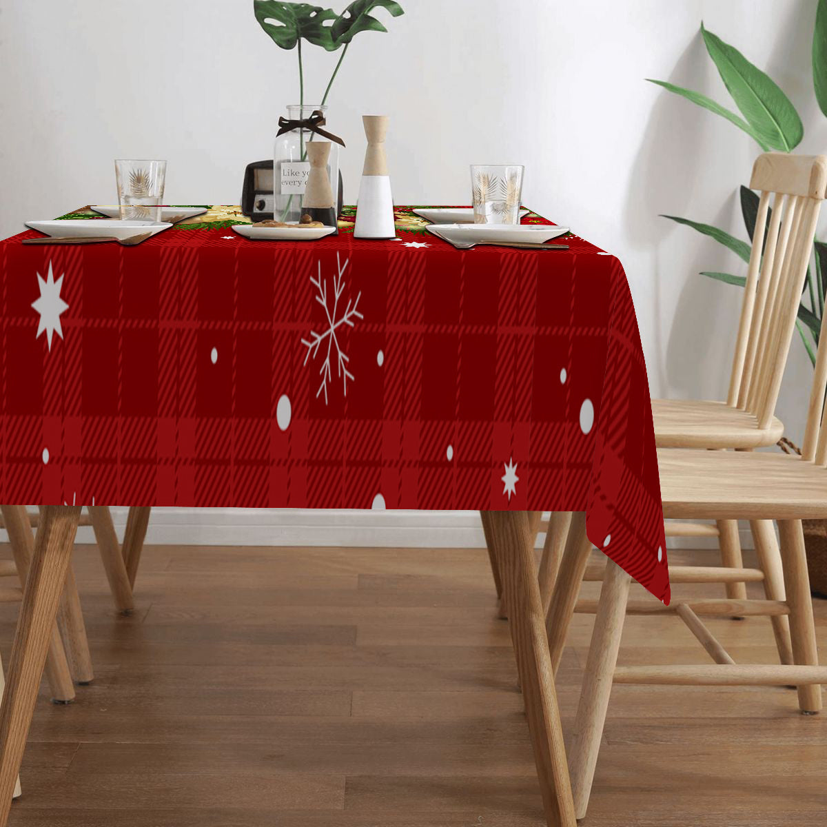 Holiday Festive Christmas Print Tablecloth - Waterproof, Stain-Resistant, Wrinkle-Free Polyester Table Cover for Dining, Parties & Weddings