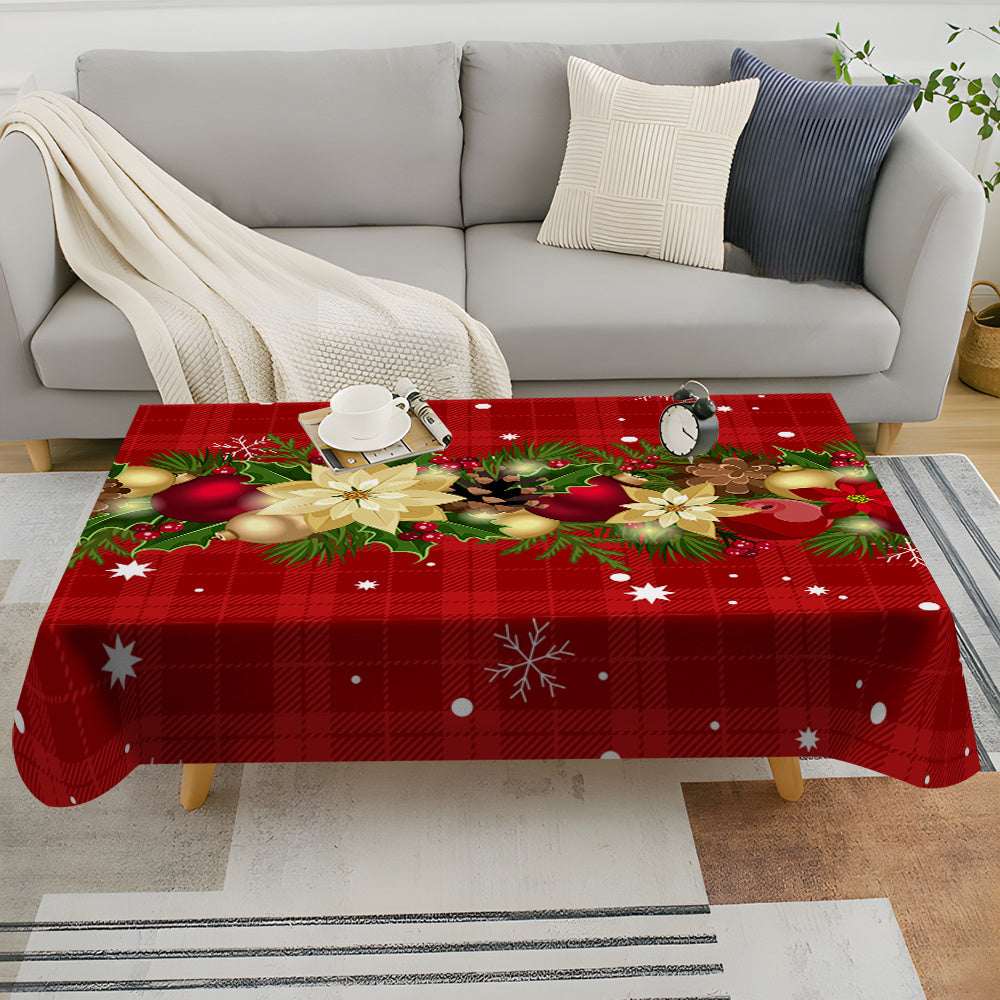 Holiday Festive Christmas Print Tablecloth - Waterproof, Stain-Resistant, Wrinkle-Free Polyester Table Cover for Dining, Parties & Weddings