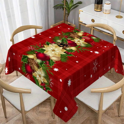 Holiday Festive Christmas Print Tablecloth - Waterproof, Stain-Resistant, Wrinkle-Free Polyester Table Cover for Dining, Parties & Weddings