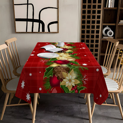 Holiday Festive Christmas Print Tablecloth - Waterproof, Stain-Resistant, Wrinkle-Free Polyester Table Cover for Dining, Parties & Weddings