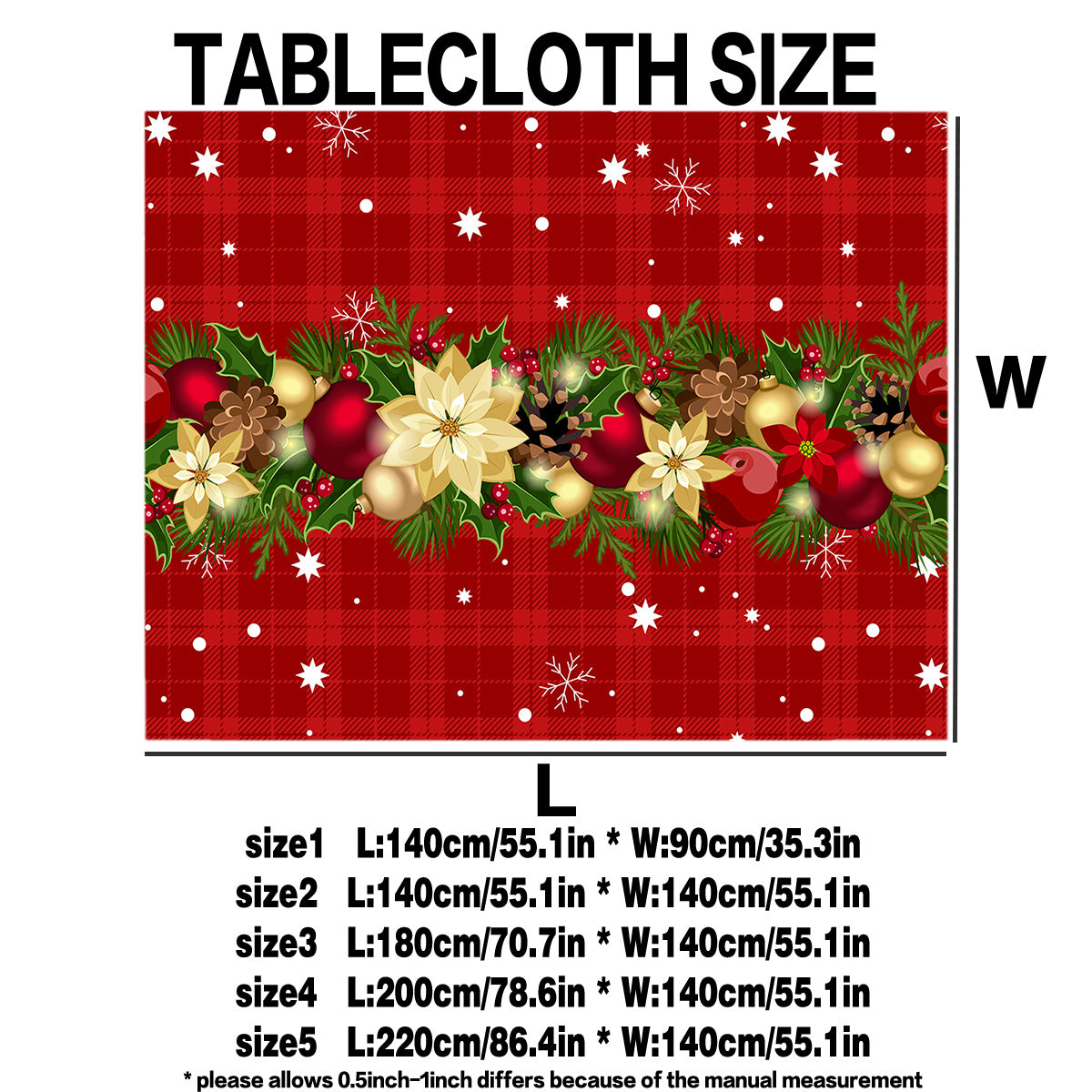 Holiday Festive Christmas Print Tablecloth - Waterproof, Stain-Resistant, Wrinkle-Free Polyester Table Cover for Dining, Parties & Weddings