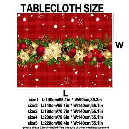 Holiday Festive Christmas Print Tablecloth - Waterproof, Stain-Resistant, Wrinkle-Free Polyester Table Cover for Dining, Parties & Weddings