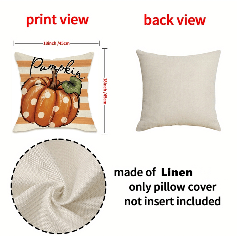 4PCS Autumn Theme Thanksgiving Pillow Covers – Linen Farmhouse Style with Pumpkin & Maple Leaf Designs