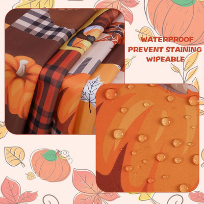 Autumn Checkered Tablecloth with Pumpkin & Maple Leaf Design – Holiday Decor