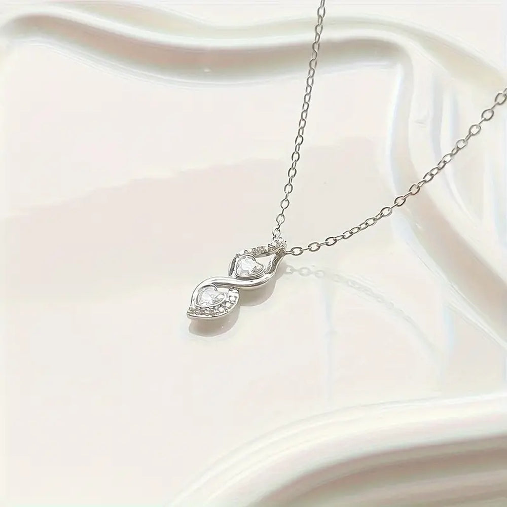 Double Love Pendant Necklace with Zirconia - A Stylish and Heartfelt Gift for Celebrations