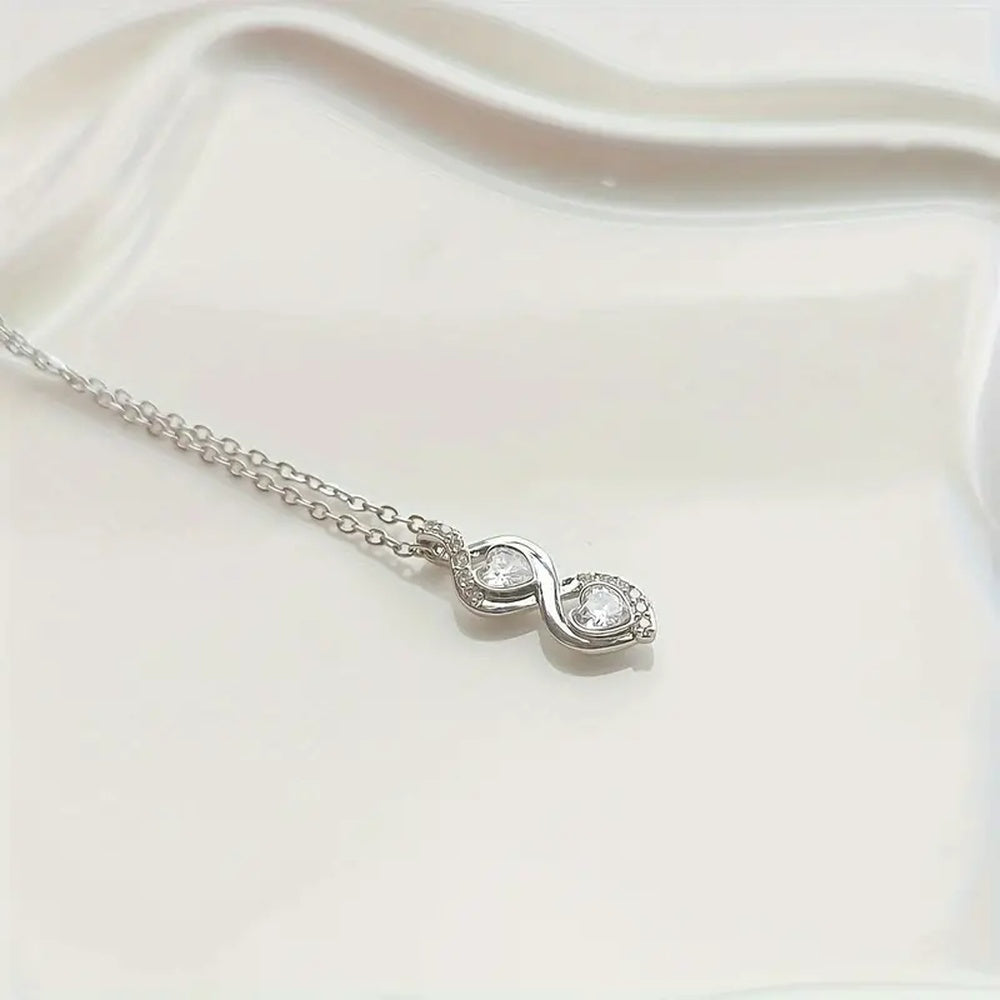 Double Love Pendant Necklace with Zirconia - A Stylish and Heartfelt Gift for Celebrations