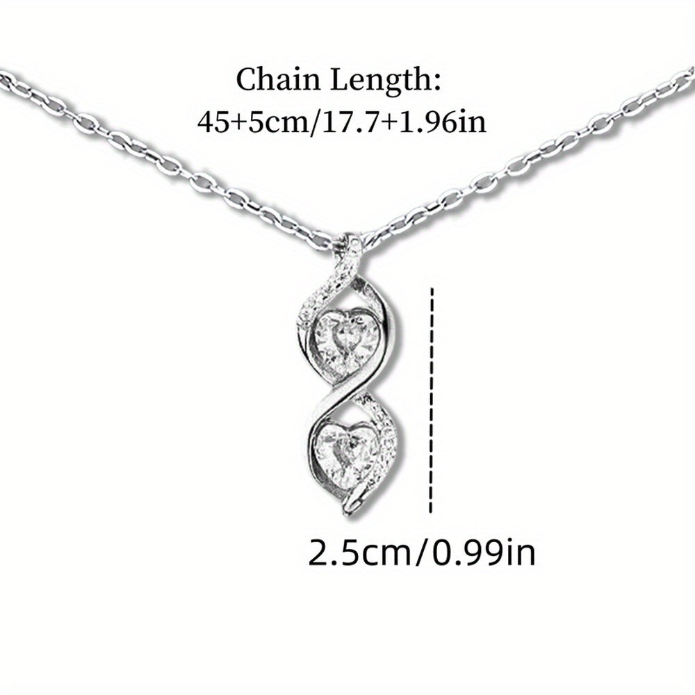 Double Love Pendant Necklace with Zirconia - A Stylish and Heartfelt Gift for Celebrations