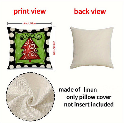 4-Piece Christmas Pillow Covers – Festive Decorative Linen Cushion Covers for Home & Party Decor (18x18")