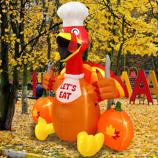 6ft LED-Lit Inflatable Turkey with Pumpkin - Thanksgiving & Fall Yard Décor