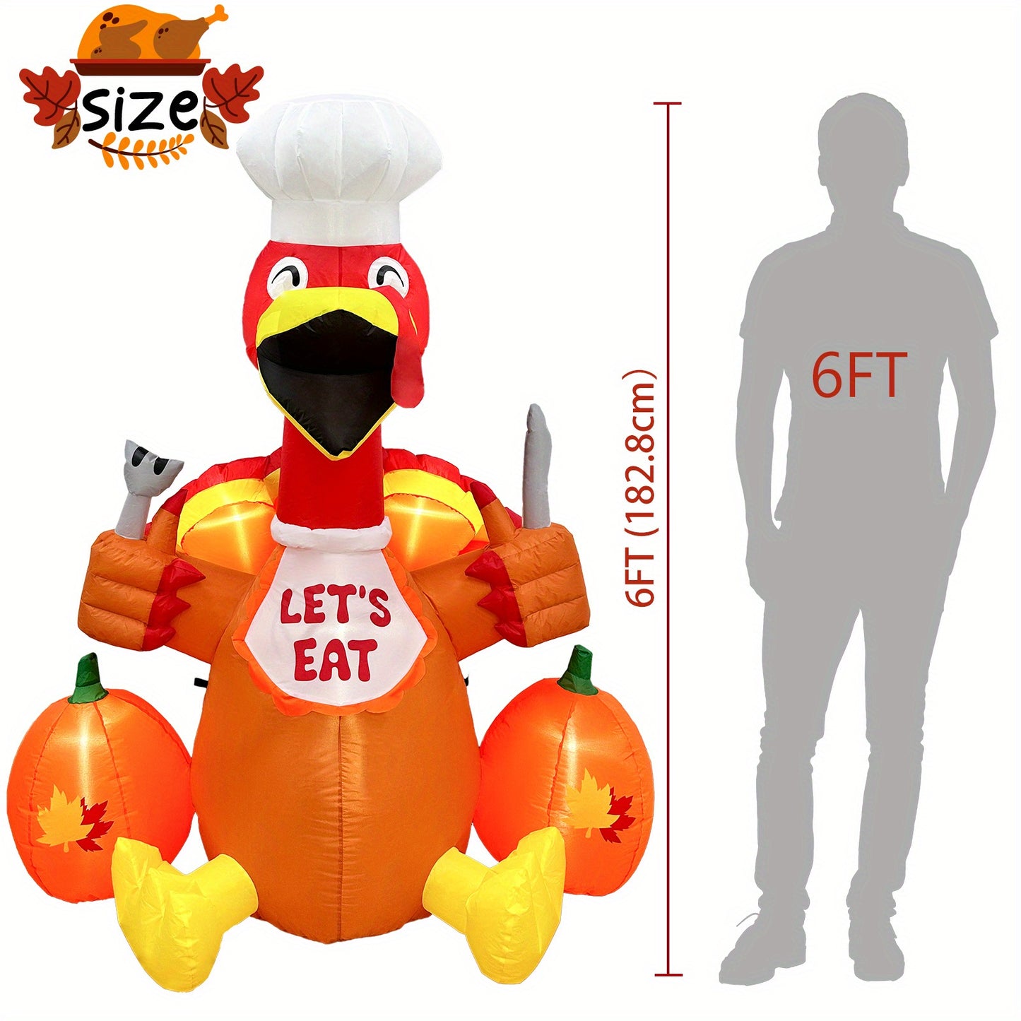 6ft LED-Lit Inflatable Turkey with Pumpkin - Thanksgiving & Fall Yard Décor