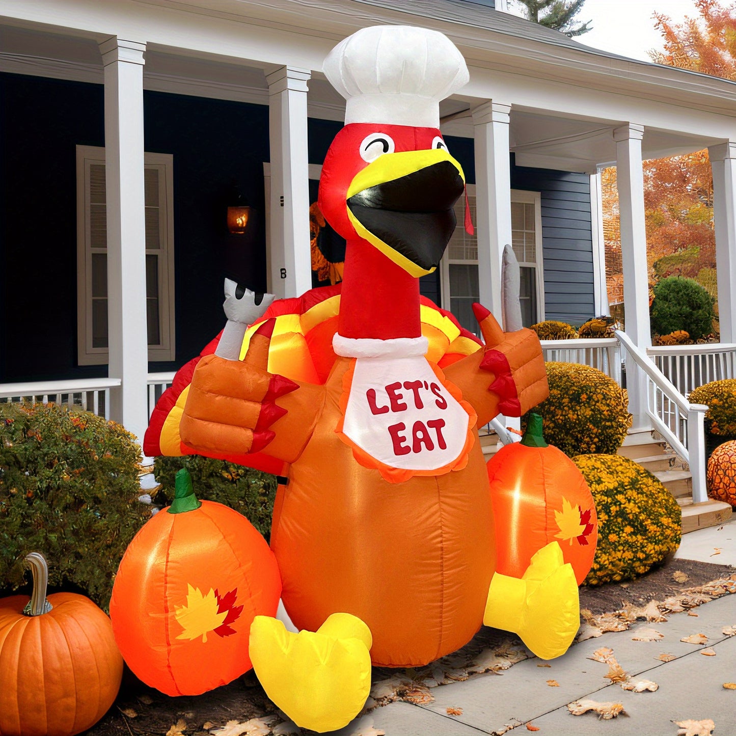 6ft LED-Lit Inflatable Turkey with Pumpkin - Thanksgiving & Fall Yard Décor