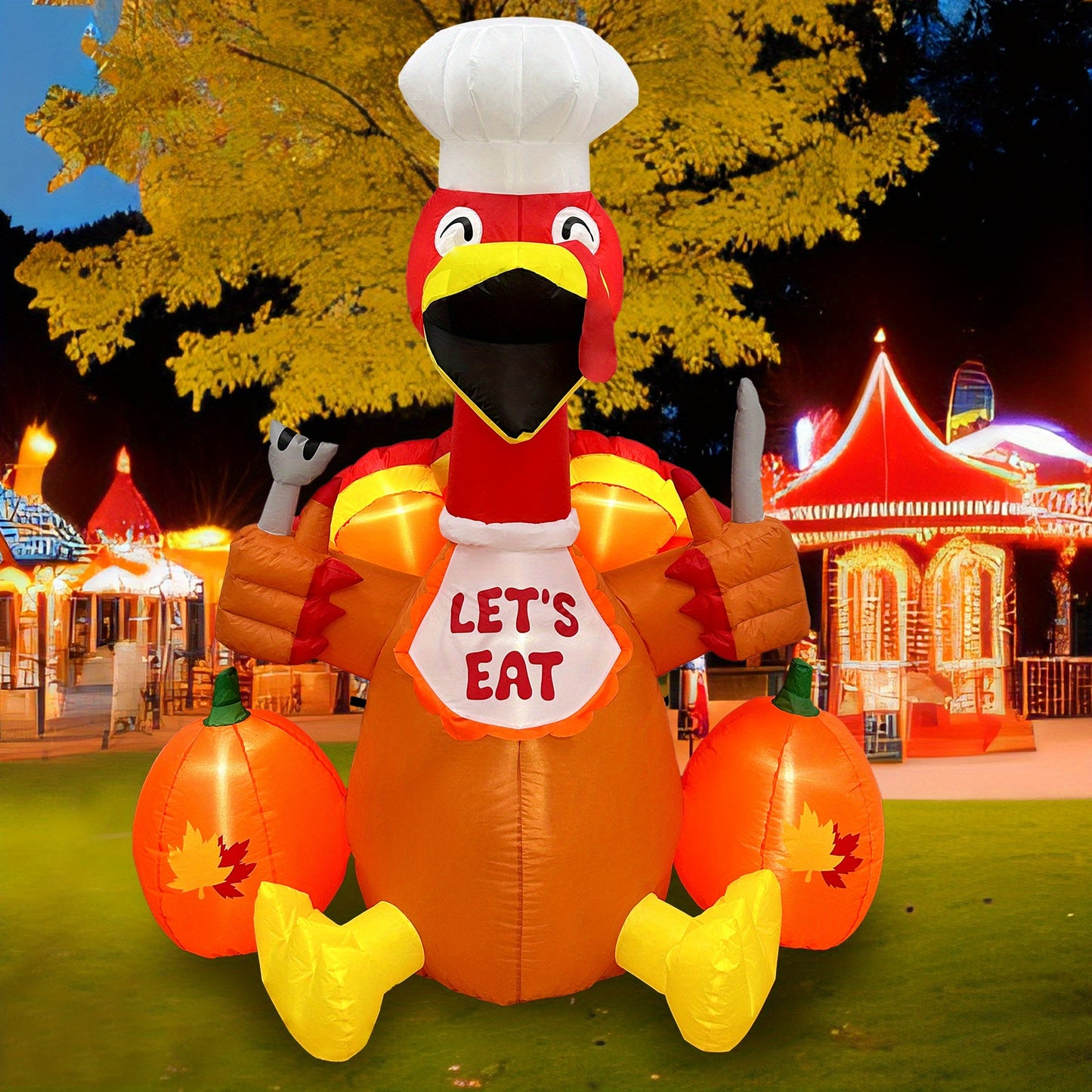 6ft LED-Lit Inflatable Turkey with Pumpkin - Thanksgiving & Fall Yard Décor