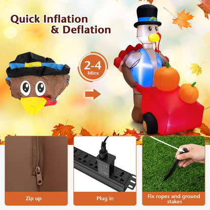 6ft GYMAX Inflatable Turkey with Pumpkin Cart - Lighted Thanksgiving Holiday Décor