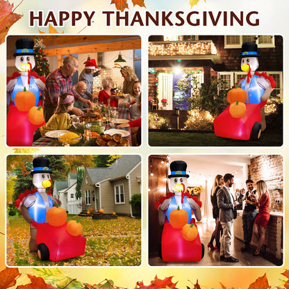 6ft GYMAX Inflatable Turkey with Pumpkin Cart - Lighted Thanksgiving Holiday Décor