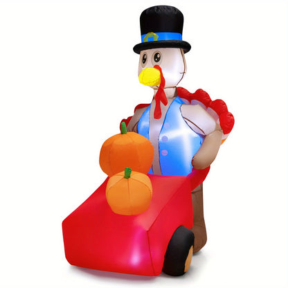 6ft GYMAX Inflatable Turkey with Pumpkin Cart - Lighted Thanksgiving Holiday Décor