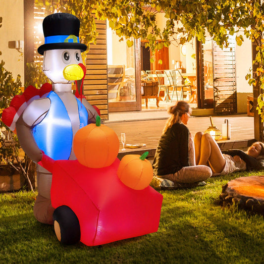 6ft GYMAX Inflatable Turkey with Pumpkin Cart - Lighted Thanksgiving Holiday Décor