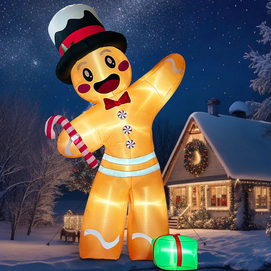 12-Foot Inflatable Gingerbread Man with Candy Canes - Fun Christmas Yard & Party Decoration