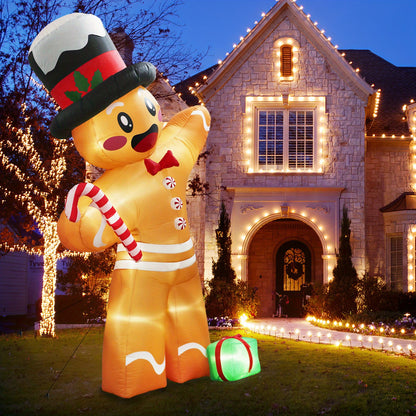 12-Foot Inflatable Gingerbread Man with Candy Canes - Fun Christmas Yard & Party Decoration