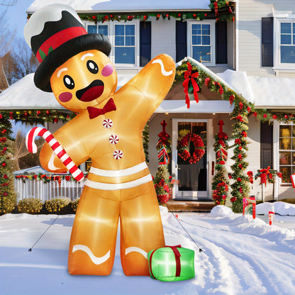 12-Foot Inflatable Gingerbread Man with Candy Canes - Fun Christmas Yard & Party Decoration