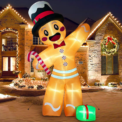 12-Foot Inflatable Gingerbread Man with Candy Canes - Fun Christmas Yard & Party Decoration