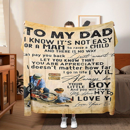 To My Dad from Son: Dad Appreciation Flannel Throw Blanket – Contemporary Knitted Polyester, Reversible All-Season Comfort with Heartfelt Message – Perfect for Home Décor, Birthday, and Everyday Use