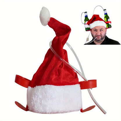 Funky Santa Claus Straw Hat - Creative Holiday Party Drink Helmet - Polyester 14-17in x 11.8in