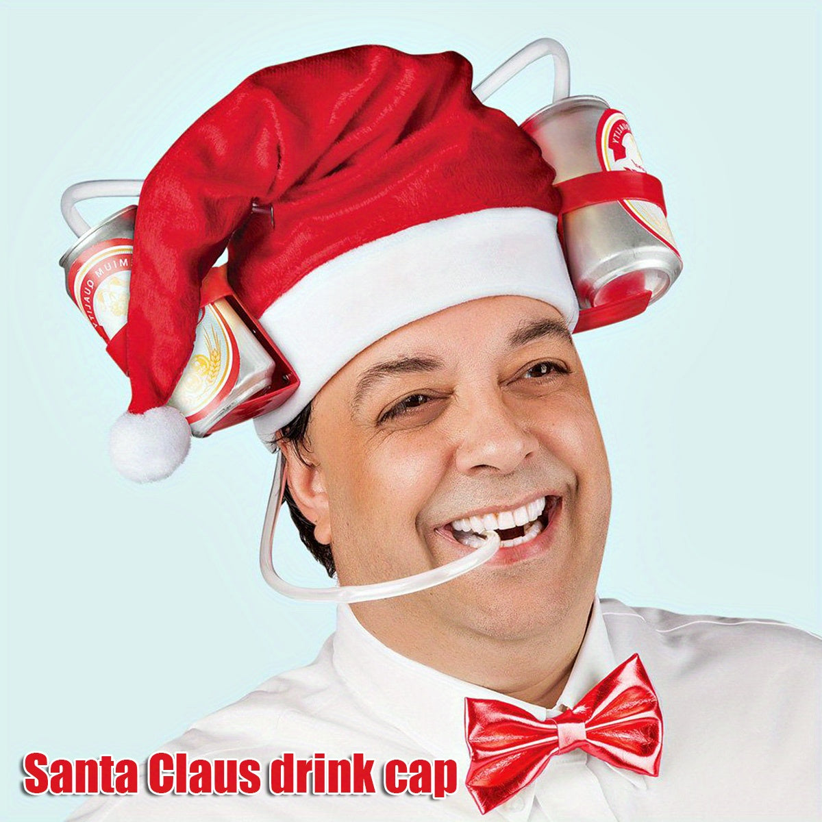 Funky Santa Claus Straw Hat - Creative Holiday Party Drink Helmet - Polyester 14-17in x 11.8in