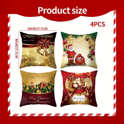 4-Piece Golden Christmas Pillow Covers – Farmhouse Style for Holiday Decor, Indoor/Outdoor Use