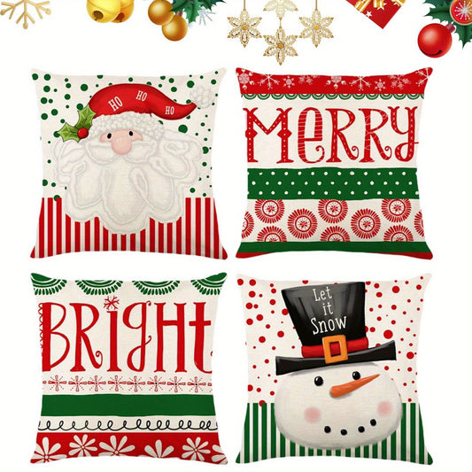 Set of 4 Christmas Pillow Covers 18x18 – Vintage Farmhouse Cushion Covers for Bed & Christmas Decor | Festive Holiday Pillowcases