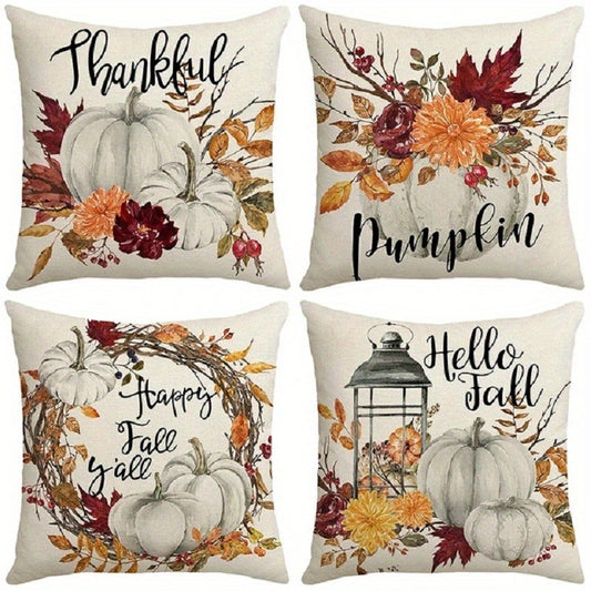 "Happy Harvest" Fall Pillowcase Set – Watercolor Maple Leaf Design (Set of 4)